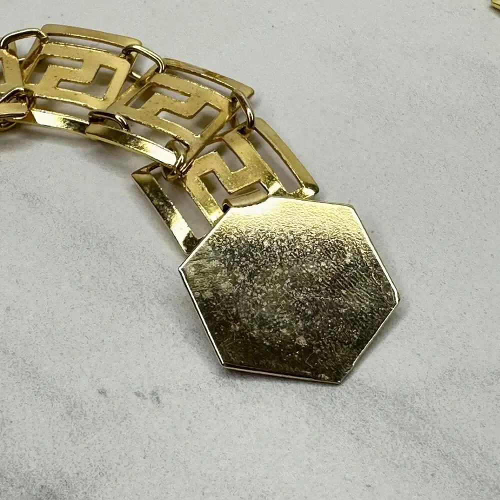 Vintage Greek Key Gold Tone Chain Belt XS Small (S) ✨